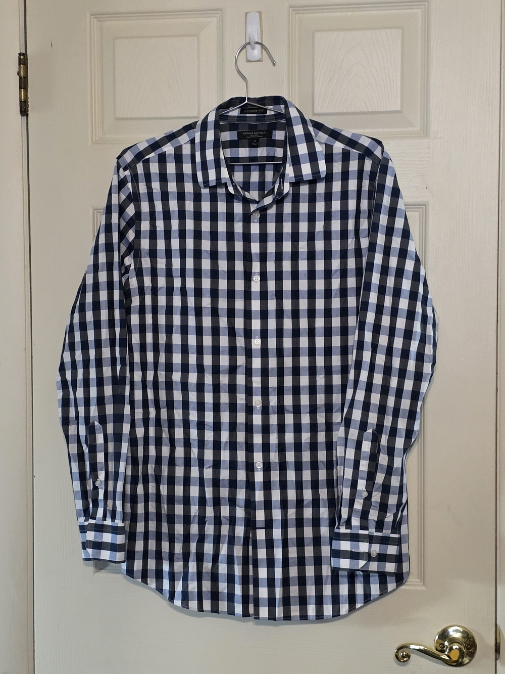 Banana Republic Camden Fit Navy and White Gingham Dress Shirt